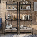 70.86" Ladder Display Shelf Vintage Gray Oak Industrial 4-Tier