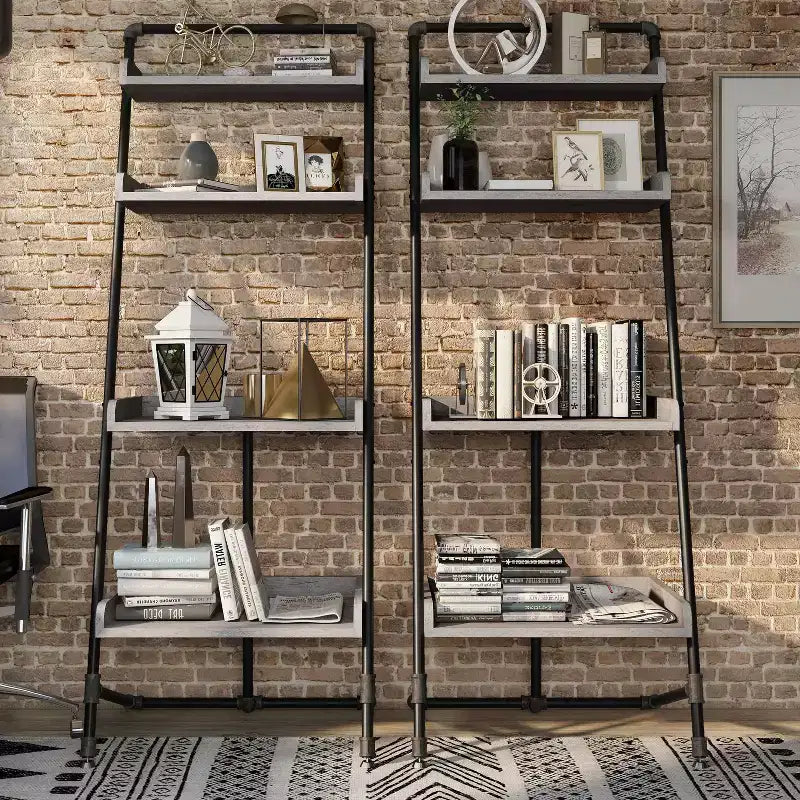 70.86" Ladder Display Shelf Vintage Gray Oak Industrial 4-Tier