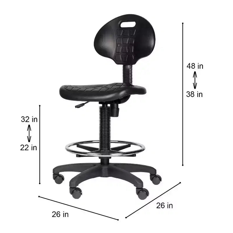 22"-32" Adjustable Height Polyurethane Task Chair Swivel Lumbar Support Wheels