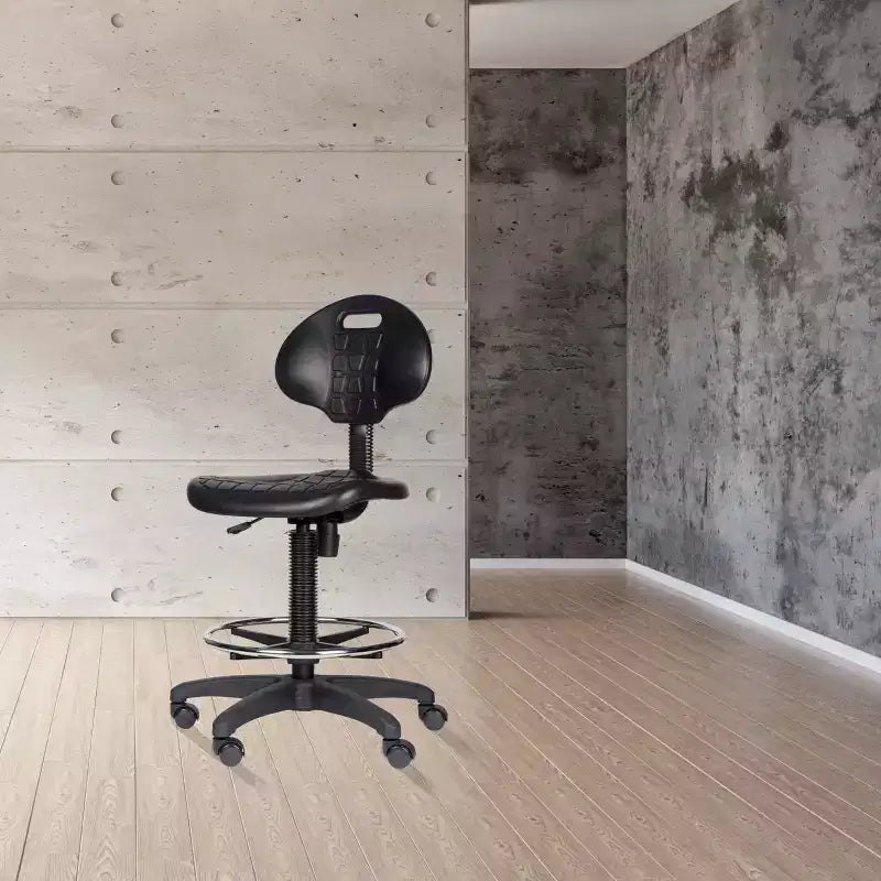 22"-32" Adjustable Height Polyurethane Task Chair Swivel Lumbar Support Wheels