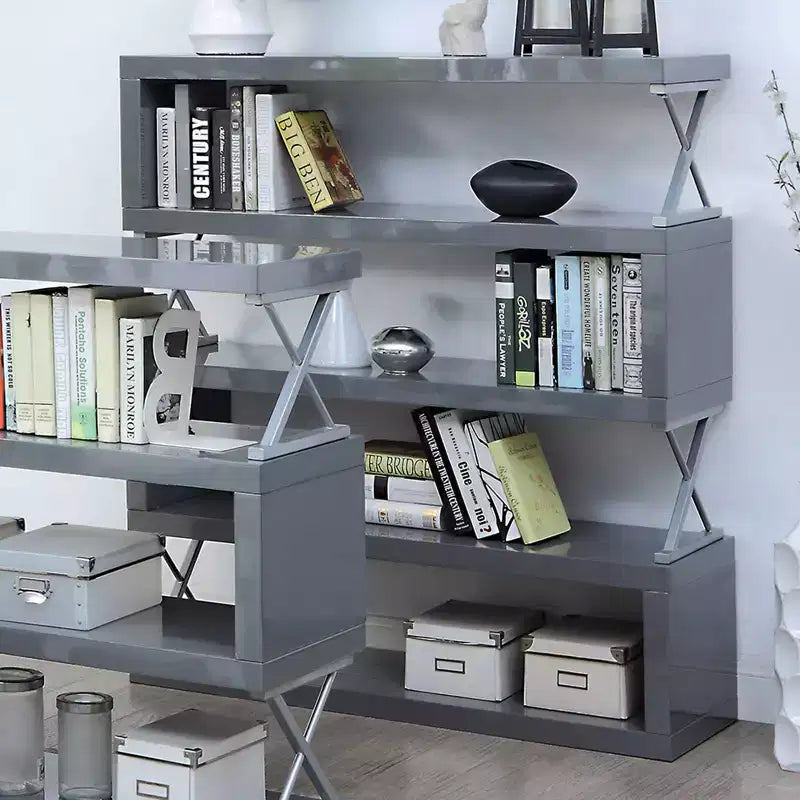 54.38" 5-Tier S-Shaped Open Bookcase Gray