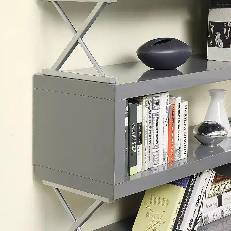 54.38" 5-Tier S-Shaped Open Bookcase Gray