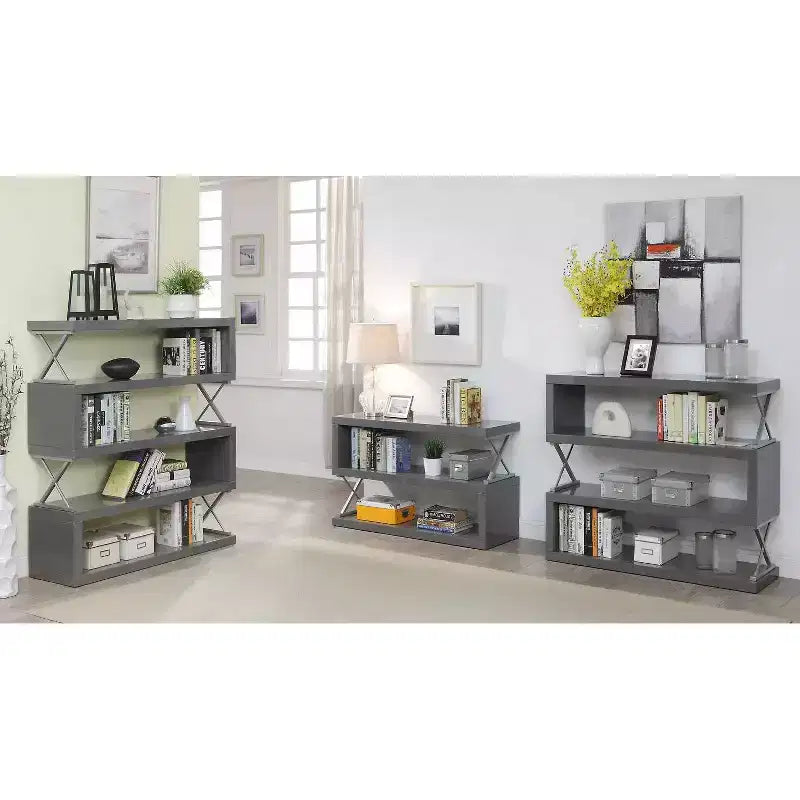 54.38" 5-Tier S-Shaped Open Bookcase Gray