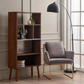 Étagère de 147 cm avec plateau en faux marbre, pieds en bois massif, noyer, style Mid-Century, 4 étagères ouvertes