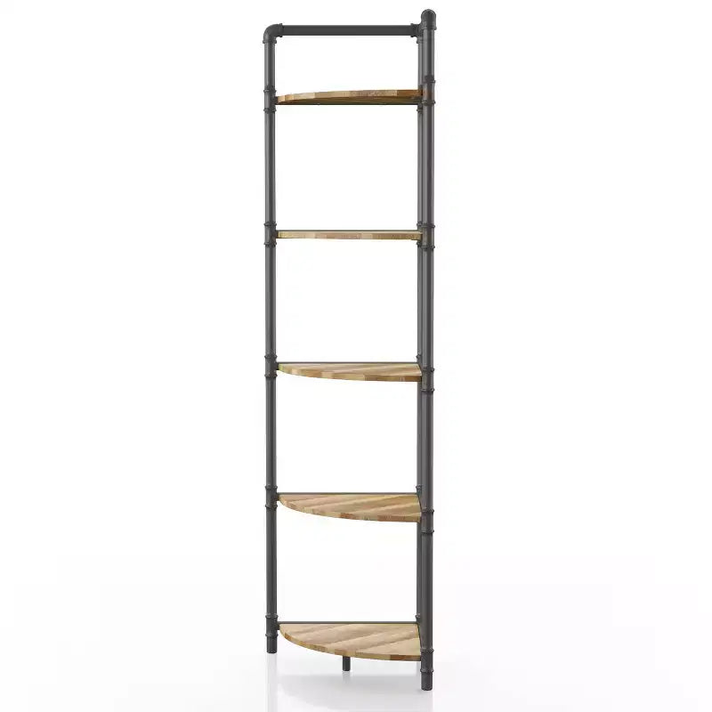 63.75" 5-Tier Corner Bookshelf Sand Black Industrial Style MDF