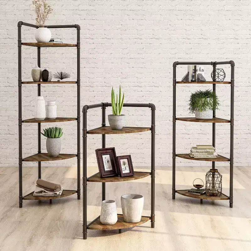 63.75" 5-Tier Corner Bookshelf Sand Black Industrial Style MDF