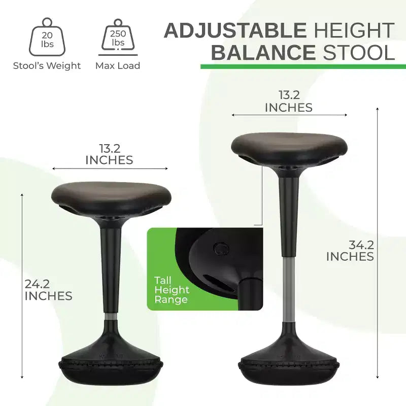 Standing Desk Stool Black Vinyl Adjustable Height Active Sitting