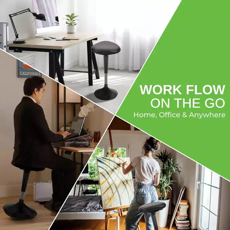 Standing Desk Stool Black Vinyl Adjustable Height Active Sitting