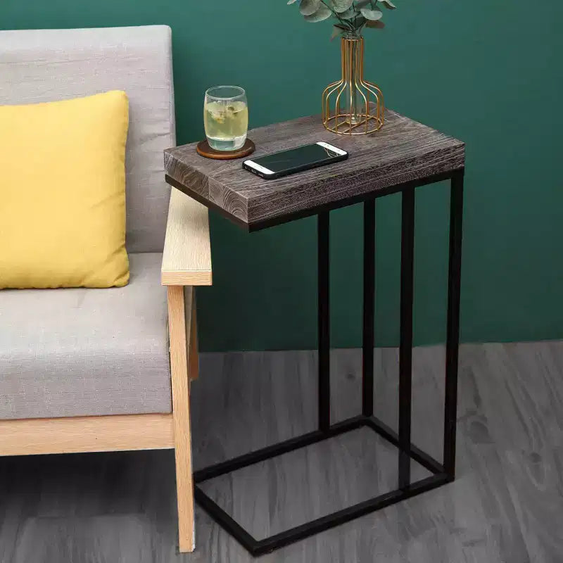 Casual C Shaped End Table Metal Frame Rustic Brown -  Products: Slide Under Sofa, Snack & Lamp Stand