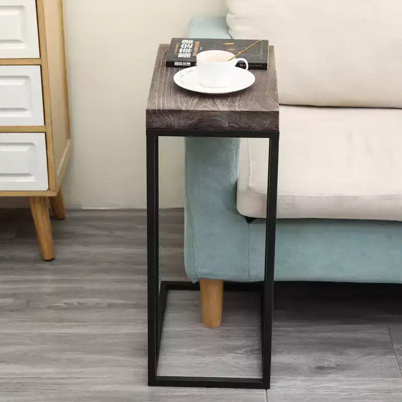 Casual C Shaped End Table Metal Frame Rustic Brown -  Products: Slide Under Sofa, Snack & Lamp Stand