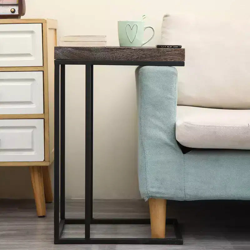 Casual C Shaped End Table Metal Frame Rustic Brown -  Products: Slide Under Sofa, Snack & Lamp Stand