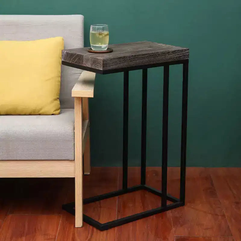 Casual C Shaped End Table Metal Frame Rustic Brown -  Products: Slide Under Sofa, Snack & Lamp Stand