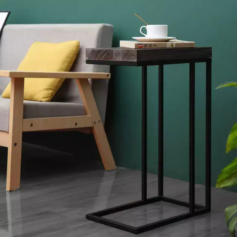 Casual C Shaped End Table Metal Frame Rustic Brown -  Products: Slide Under Sofa, Snack & Lamp Stand