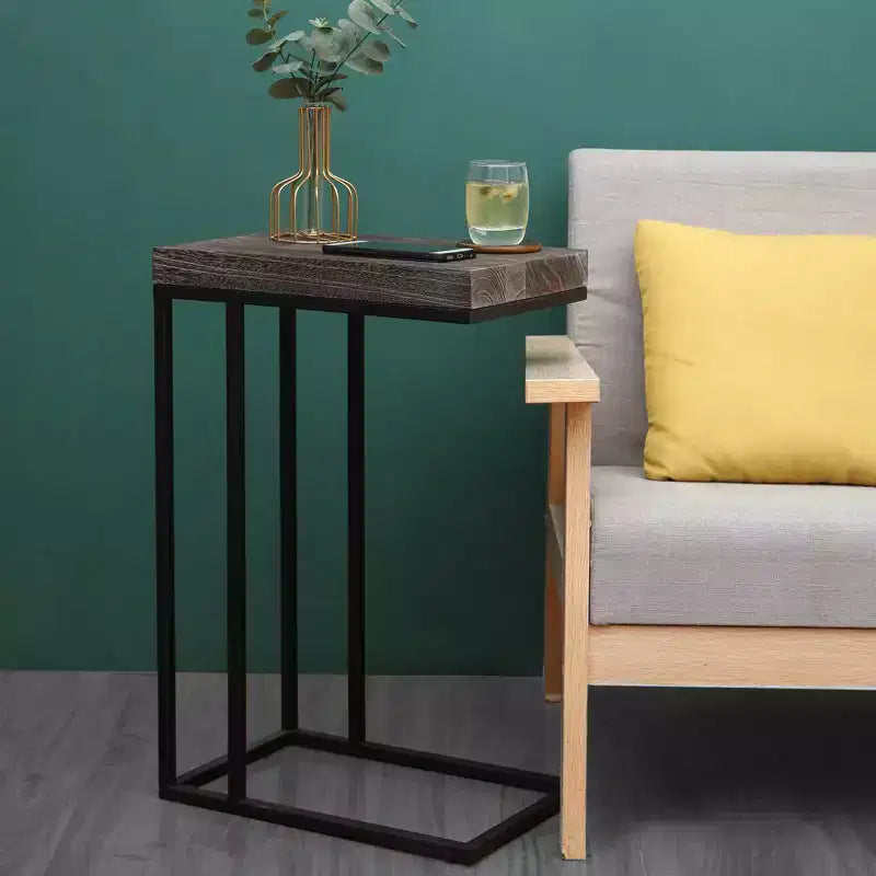 Casual C Shaped End Table Metal Frame Rustic Brown -  Products: Slide Under Sofa, Snack & Lamp Stand