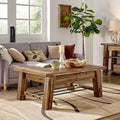 48" Industrial Coffee Table and 2 End Tables Dark Brown Solid Acacia