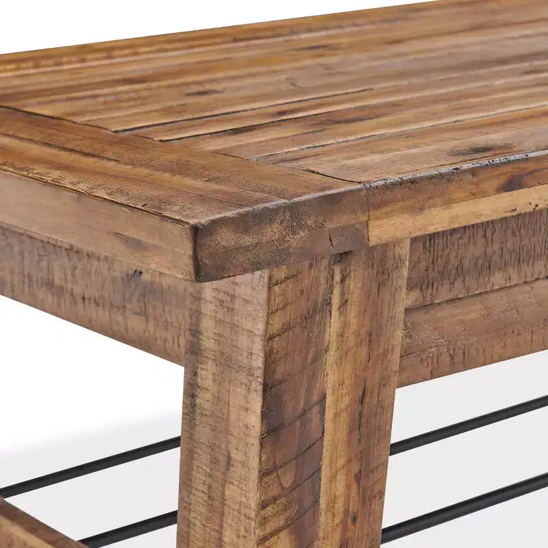 48" Industrial Coffee Table and 2 End Tables Dark Brown Solid Acacia