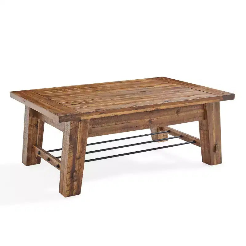 48" Industrial Coffee Table and 2 End Tables Dark Brown Solid Acacia