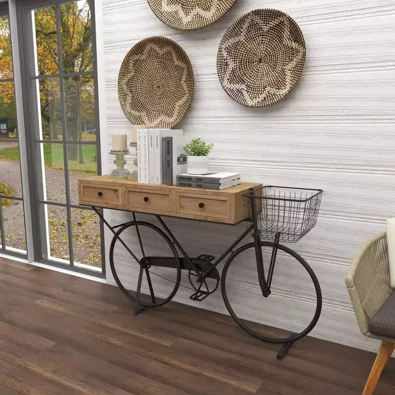 Farmhouse Metal Console Table Red Iron Frame MDF Top No Assembly Required