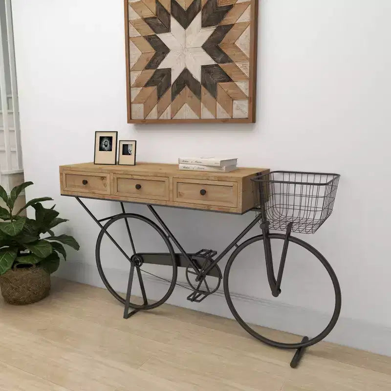 Farmhouse Metal Console Table Red Iron Frame MDF Top No Assembly Required