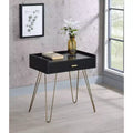 23.5" Mid-Century Accent Table Black Copper Chrome Hairpin Legs Storage Drawer