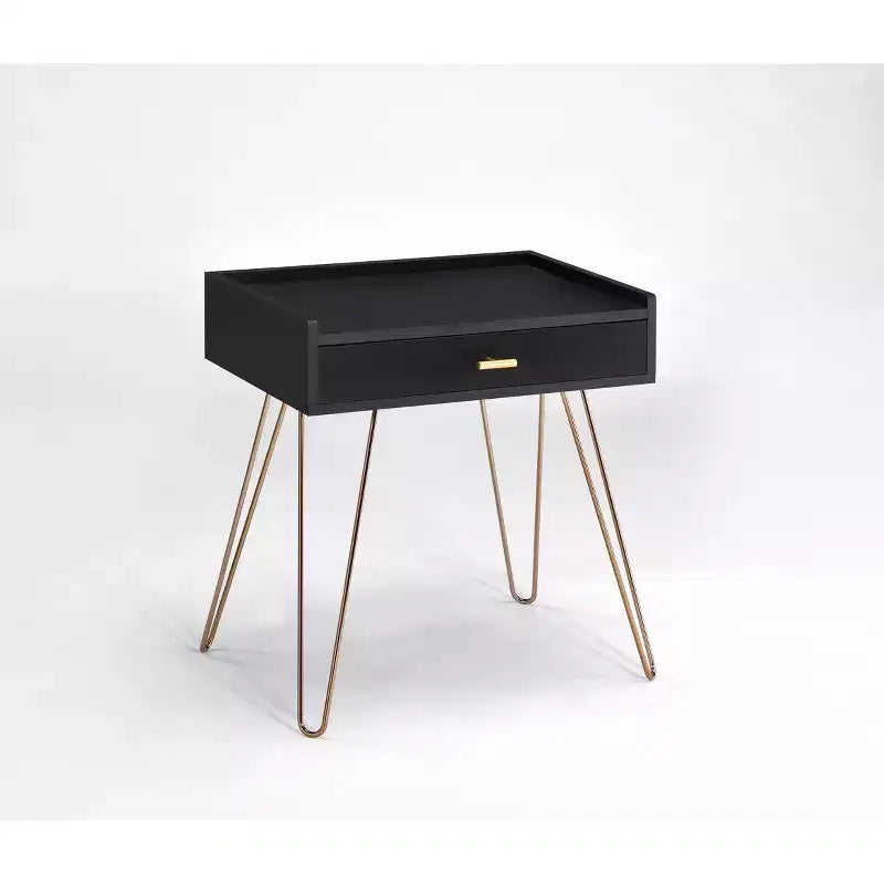 23.5" Mid-Century Accent Table Black Copper Chrome Hairpin Legs Storage Drawer