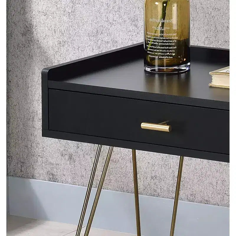 23.5" Mid-Century Accent Table Black Copper Chrome Hairpin Legs Storage Drawer