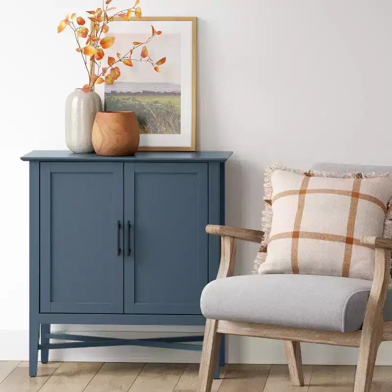 Storage Cabinet Navy Pine Frame Divided Interior