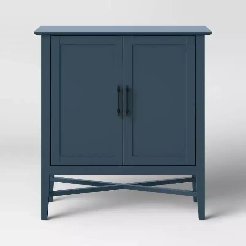 Storage Cabinet Navy Pine Frame Divided Interior