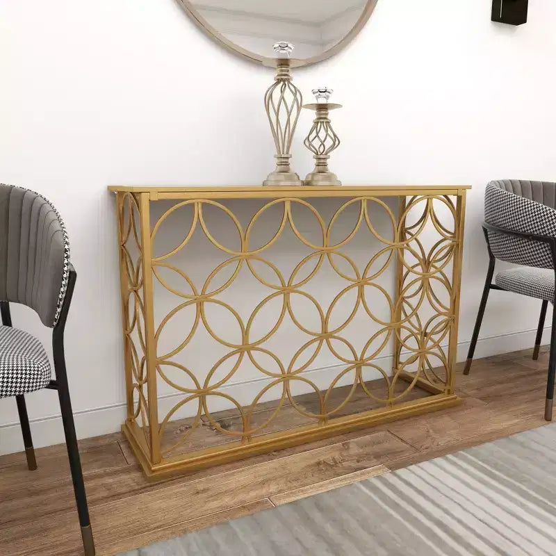 Rectangular Traditional Metal Console Table Gold Mirrored Top