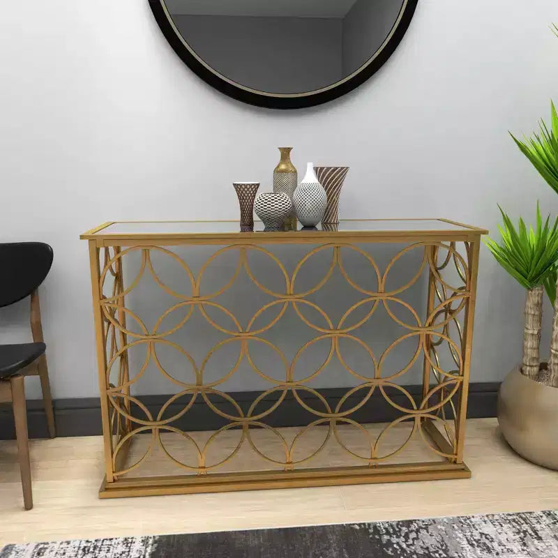 Rectangular Traditional Metal Console Table Gold Mirrored Top