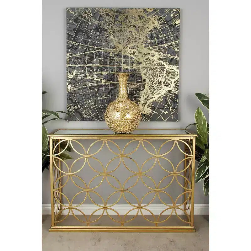 Rectangular Traditional Metal Console Table Gold Mirrored Top