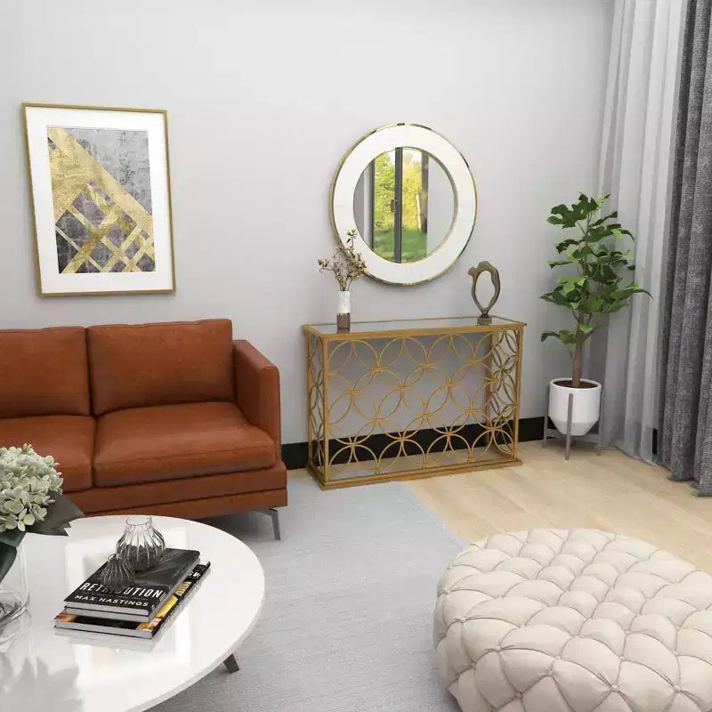 Rectangular Traditional Metal Console Table Gold Mirrored Top