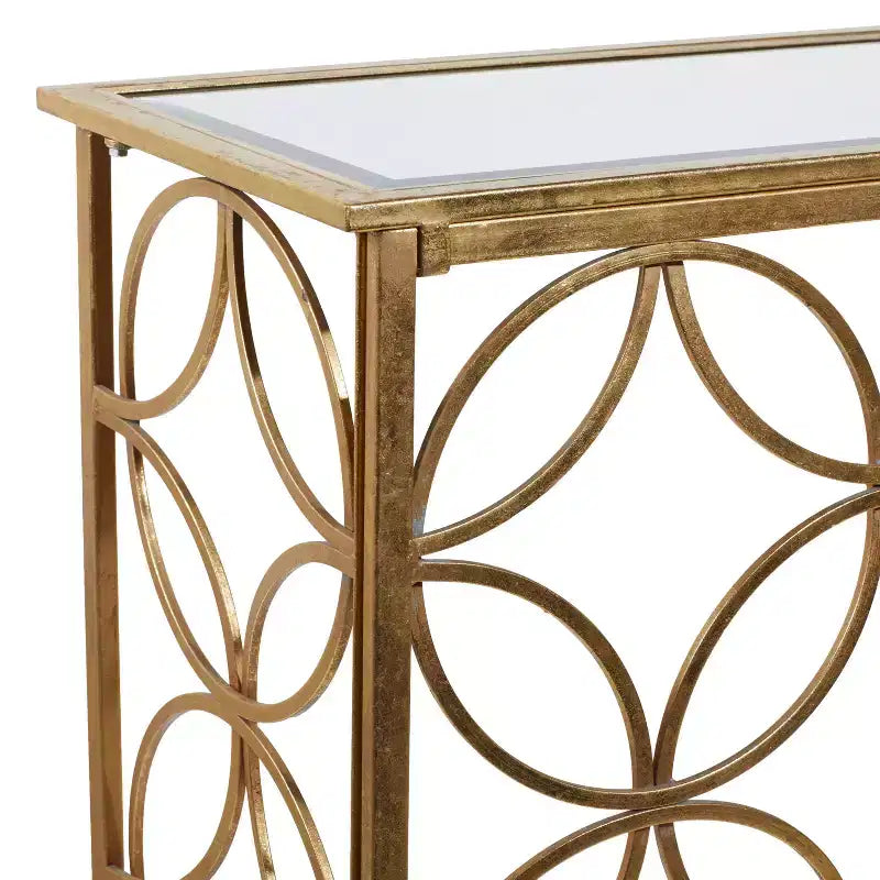 Rectangular Traditional Metal Console Table Gold Mirrored Top
