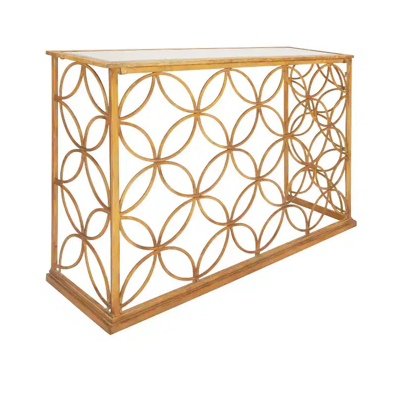 Rectangular Traditional Metal Console Table Gold Mirrored Top