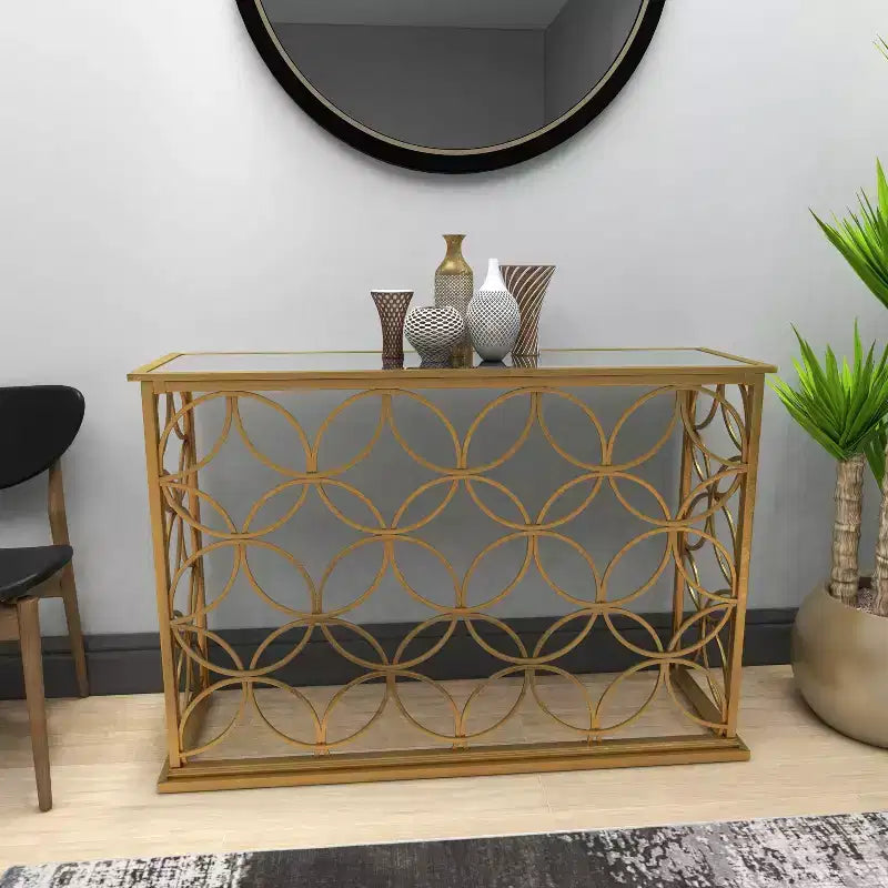 Rectangular Traditional Metal Console Table Gold Mirrored Top