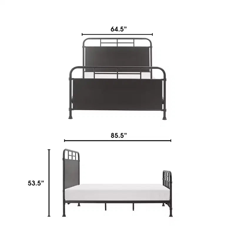 Industrial Metal Bed Matte Black Curved Headboard Queen/King
