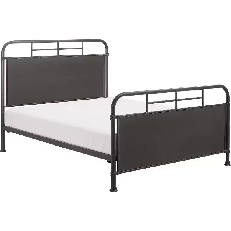Industrial Metal Bed Matte Black Curved Headboard Queen/King