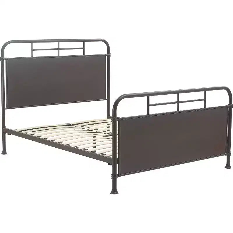 Industrial Metal Bed Matte Black Curved Headboard Queen/King