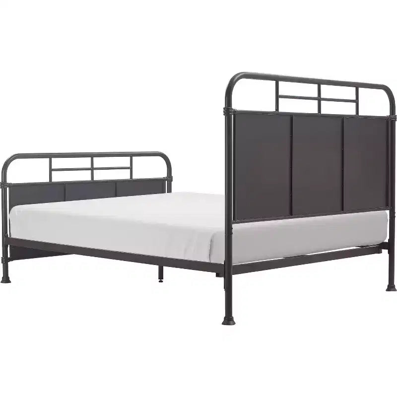Industrial Metal Bed Matte Black Curved Headboard Queen/King