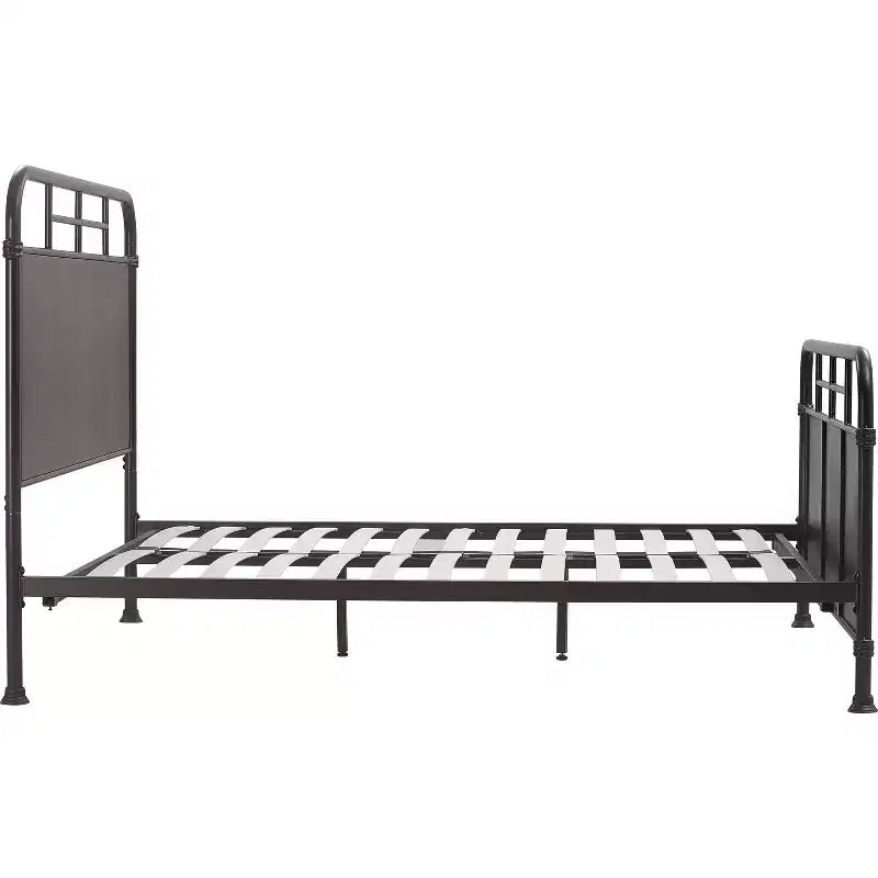Industrial Metal Bed Matte Black Curved Headboard Queen/King