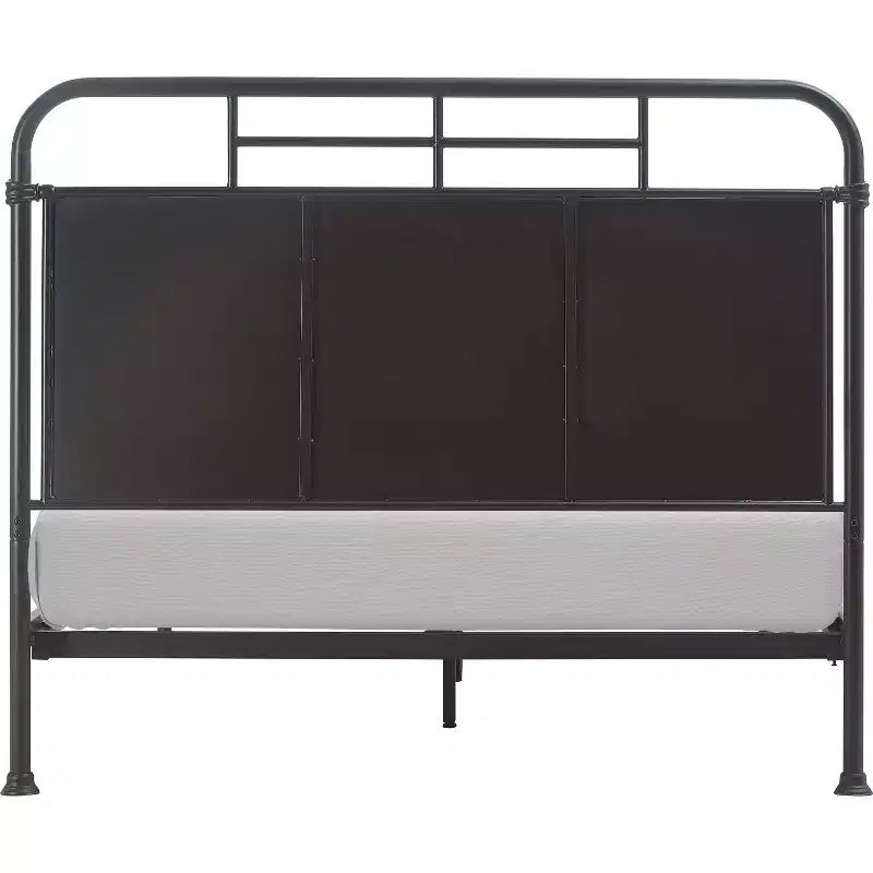 Industrial Metal Bed Matte Black Curved Headboard Queen/King