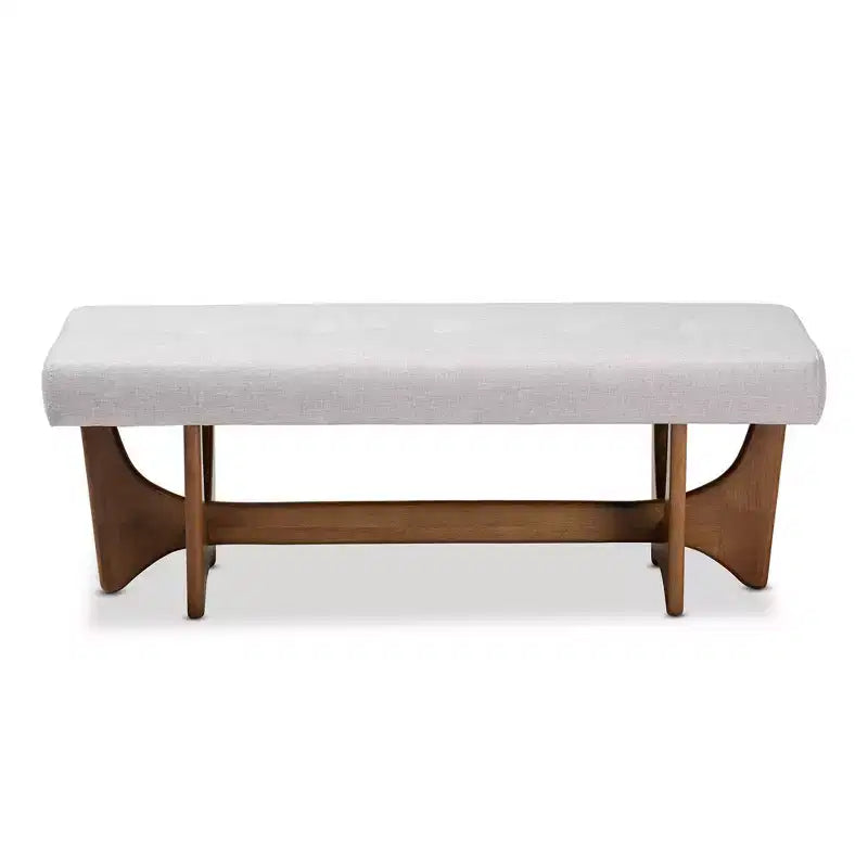 Upholstered Tufted Bench Gray Polyester Walnut Base Seats 2