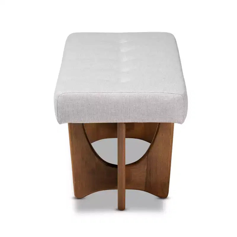 Upholstered Tufted Bench Gray Polyester Walnut Base Seats 2