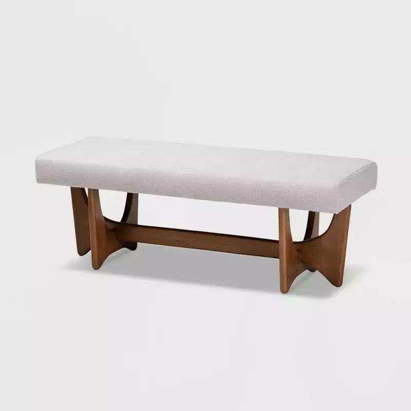 Upholstered Tufted Bench Gray Polyester Walnut Base Seats 2