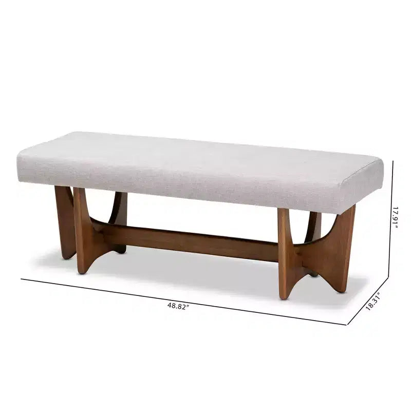 Upholstered Tufted Bench Gray Polyester Walnut Base Seats 2