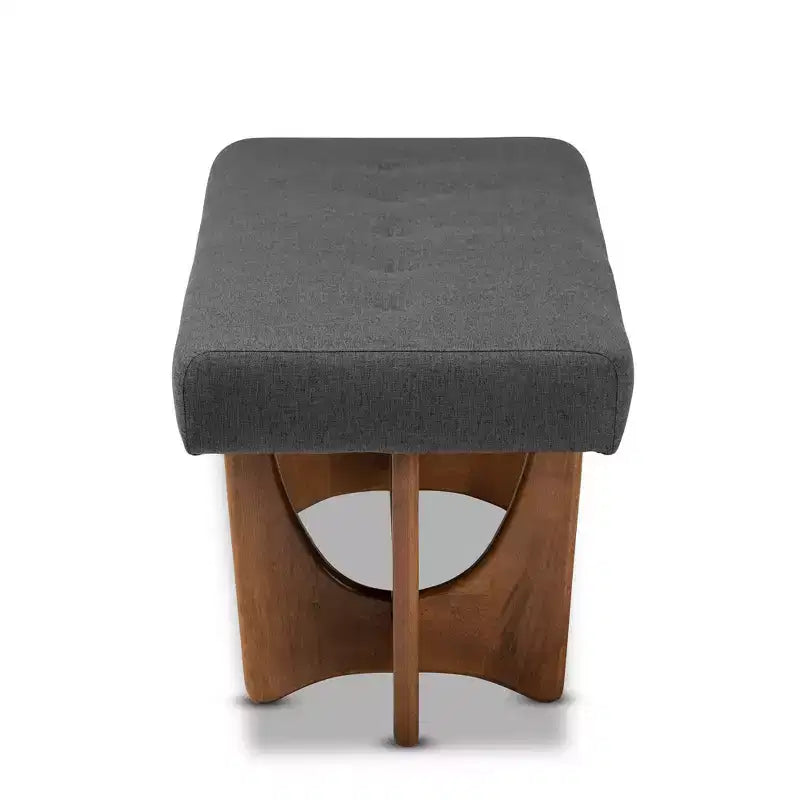 Upholstered Tufted Bench Gray Polyester Walnut Base Seats 2