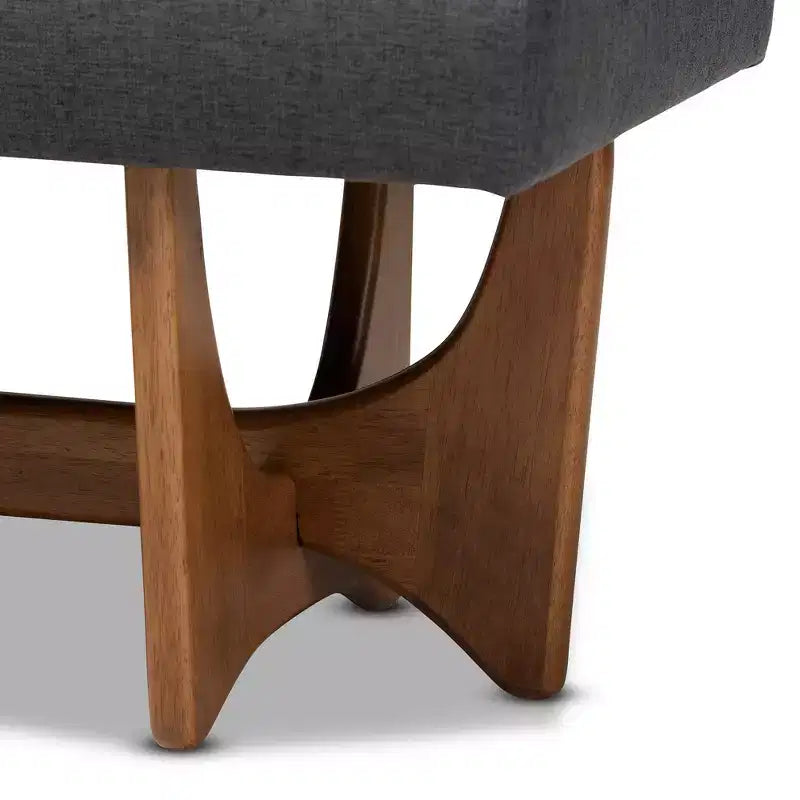 Upholstered Tufted Bench Gray Polyester Walnut Base Seats 2