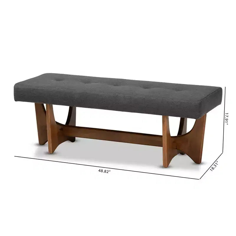 Upholstered Tufted Bench Gray Polyester Walnut Base Seats 2