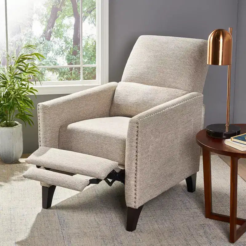 Contemporary Push Back Recliner Polyester Upholstery