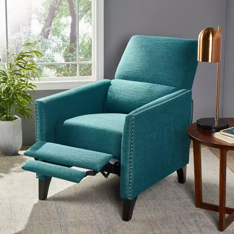 Contemporary Push Back Recliner Polyester Upholstery